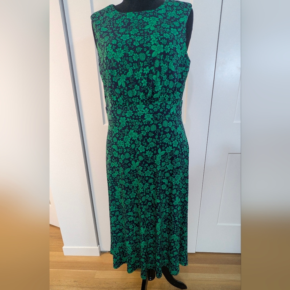 London Times Women's Floral Printed Sleeveless Midi Dress Green Blue Sz 14 EUC - Picture 5 of 15